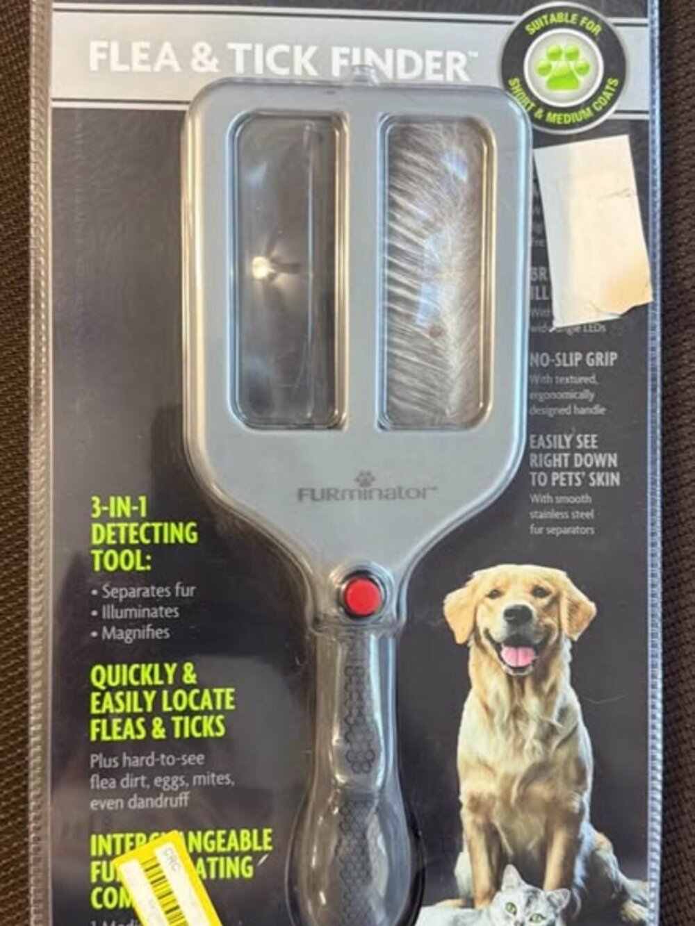 Furminator Flea & Tick Finder 3 In 1 Detecting Tool Locate Fleas Ticks Fur Comb